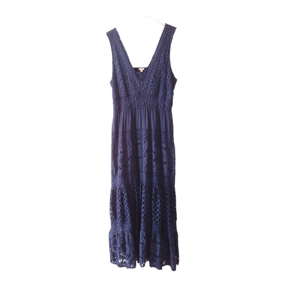 Reba McEntire Lace Tiered Sleeveless Maxi Dress Navy Blue SZ L